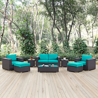 Convene 8 Piece Outdoor Patio Sofa Set - Espresso Turquoise
