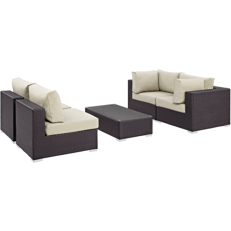Convene 5 Piece Outdoor Patio Sectional Set - Espresso Beige