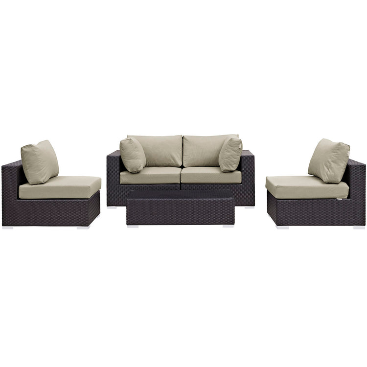 Convene 5 Piece Outdoor Patio Sectional Set - Espresso Beige