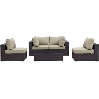 Convene 5 Piece Outdoor Patio Sectional Set - Espresso Beige