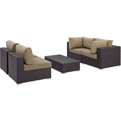 Convene 5 Piece Outdoor Patio Sectional Set - Espresso Mocha