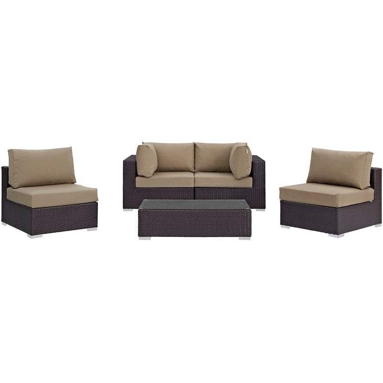 Convene 5 Piece Outdoor Patio Sectional Set - Espresso Mocha