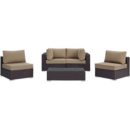 Convene 5 Piece Outdoor Patio Sectional Set - Espresso Mocha