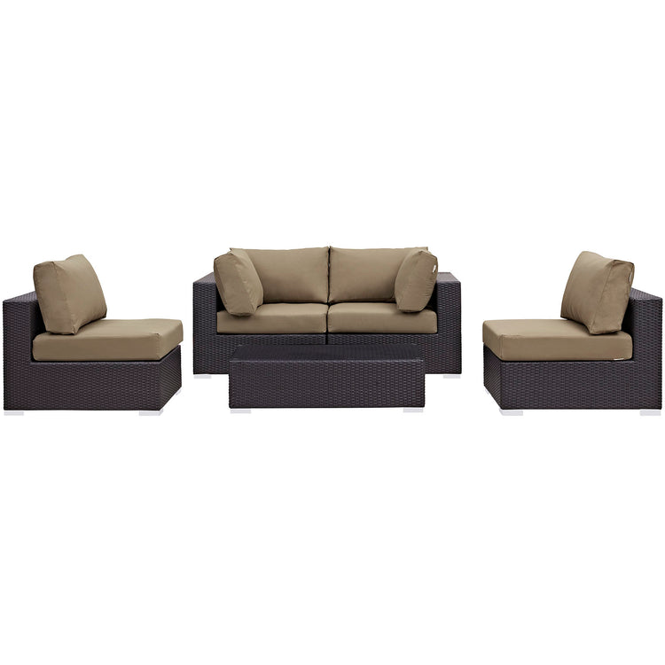 Convene 5 Piece Outdoor Patio Sectional Set - Espresso Mocha
