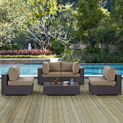 Convene 5 Piece Outdoor Patio Sectional Set - Espresso Mocha