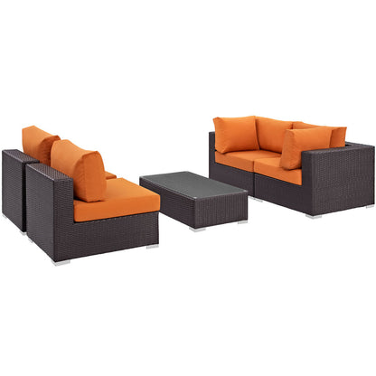 Convene 5 Piece Outdoor Patio Sectional Set - Espresso Orange