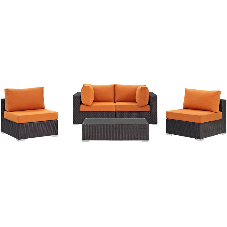 Convene 5 Piece Outdoor Patio Sectional Set - Espresso Orange