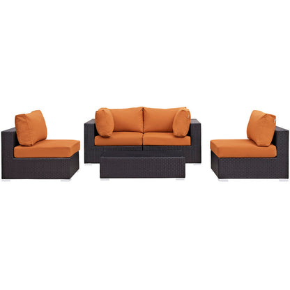 Convene 5 Piece Outdoor Patio Sectional Set - Espresso Orange
