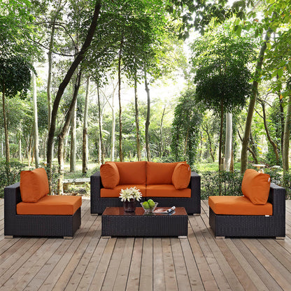 Convene 5 Piece Outdoor Patio Sectional Set - Espresso Orange