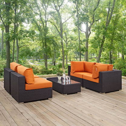 Convene 5 Piece Outdoor Patio Sectional Set - Espresso Orange