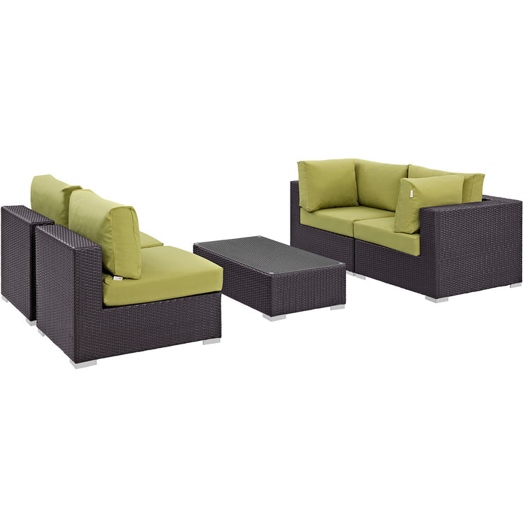 Convene 5 Piece Outdoor Patio Sectional Set - Espresso Peridot