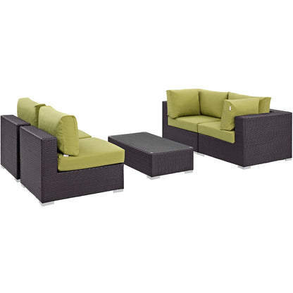 Convene 5 Piece Outdoor Patio Sectional Set - Espresso Peridot