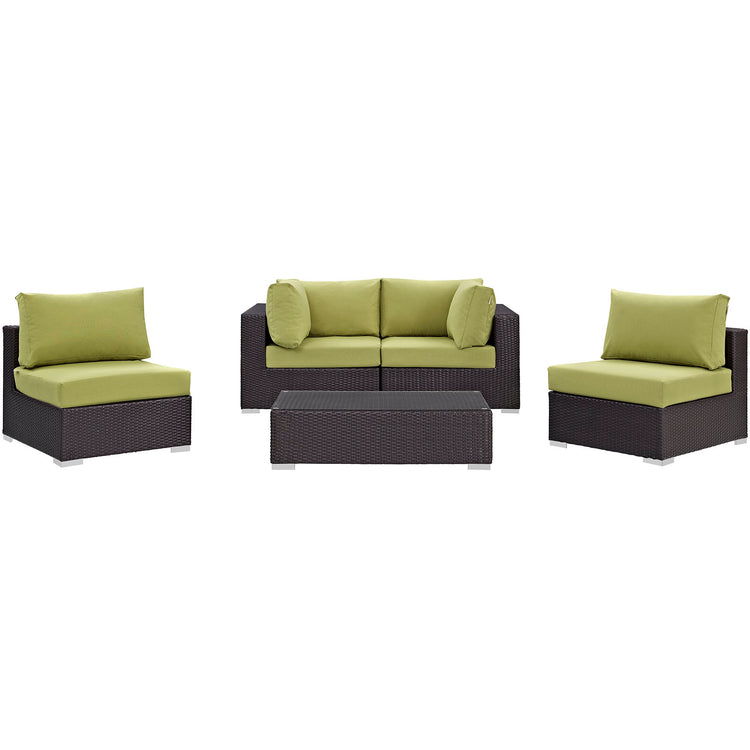 Convene 5 Piece Outdoor Patio Sectional Set - Espresso Peridot