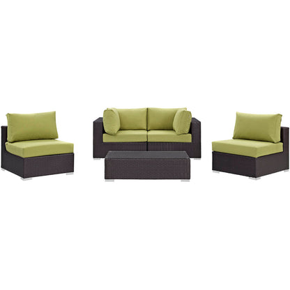 Convene 5 Piece Outdoor Patio Sectional Set - Espresso Peridot