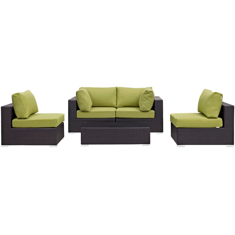 Convene 5 Piece Outdoor Patio Sectional Set - Espresso Peridot