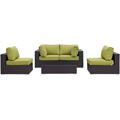 Convene 5 Piece Outdoor Patio Sectional Set - Espresso Peridot
