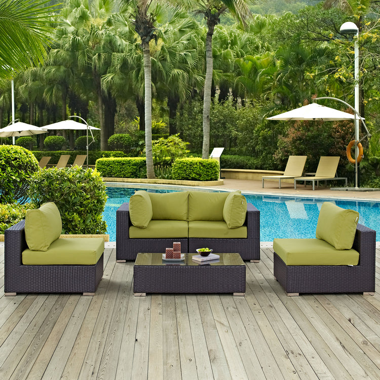 Convene 5 Piece Outdoor Patio Sectional Set - Espresso Peridot