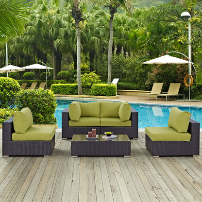 Convene 5 Piece Outdoor Patio Sectional Set - Espresso Peridot