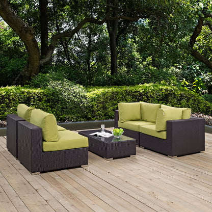Convene 5 Piece Outdoor Patio Sectional Set - Espresso Peridot