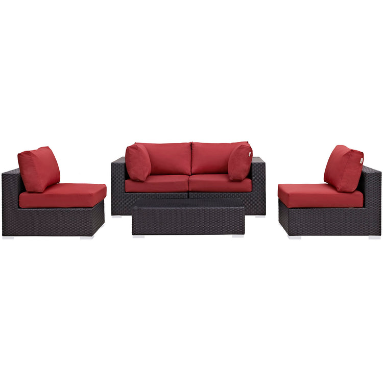 Convene 5 Piece Outdoor Patio Sectional Set - Espresso Red