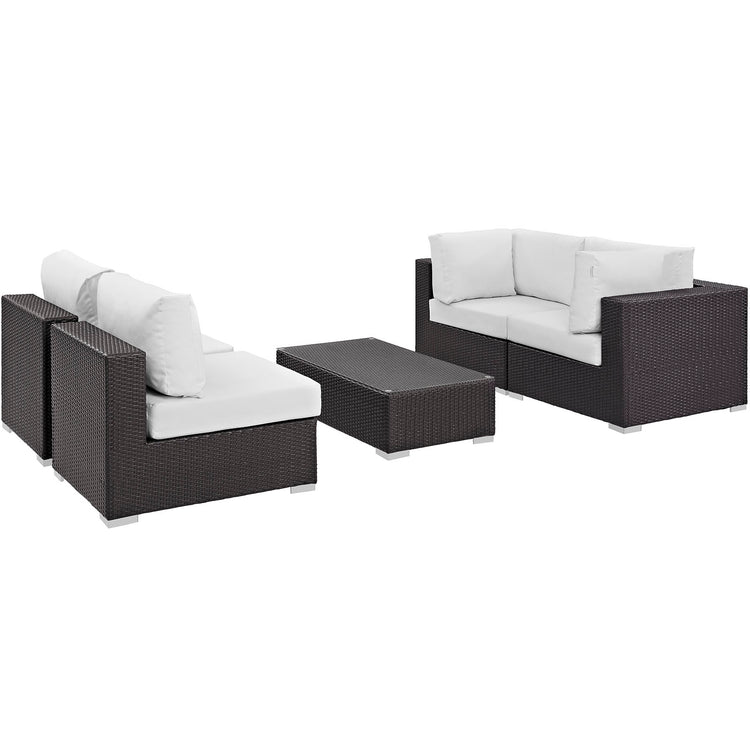 Convene 5 Piece Outdoor Patio Sectional Set - Espresso White