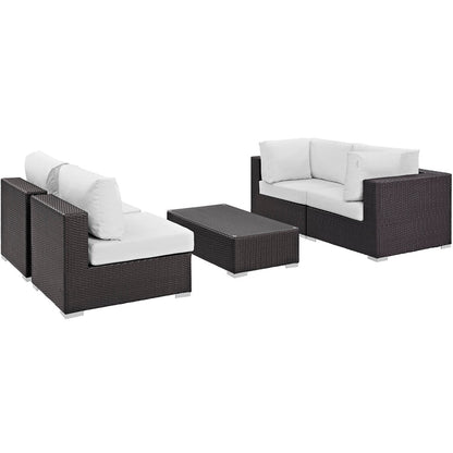 Convene 5 Piece Outdoor Patio Sectional Set - Espresso White