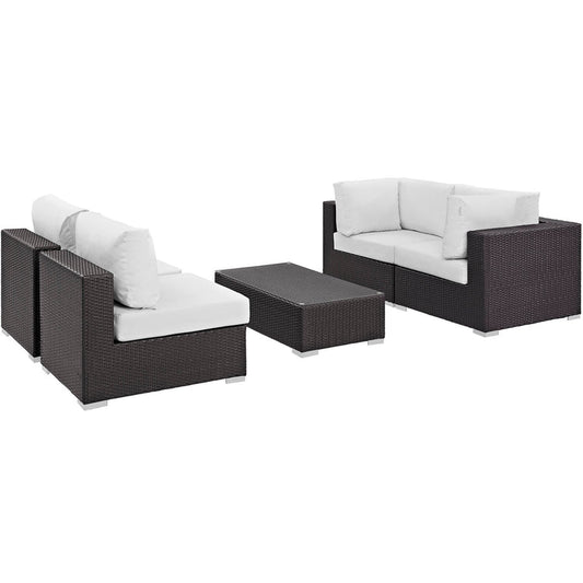 Convene 5 Piece Outdoor Patio Sectional Set - Espresso White