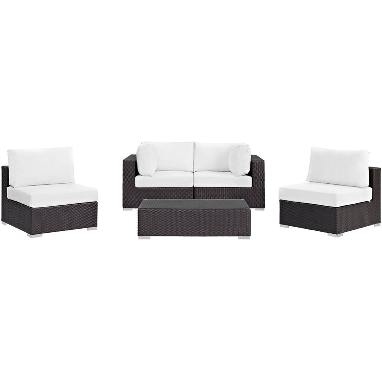 Convene 5 Piece Outdoor Patio Sectional Set - Espresso White