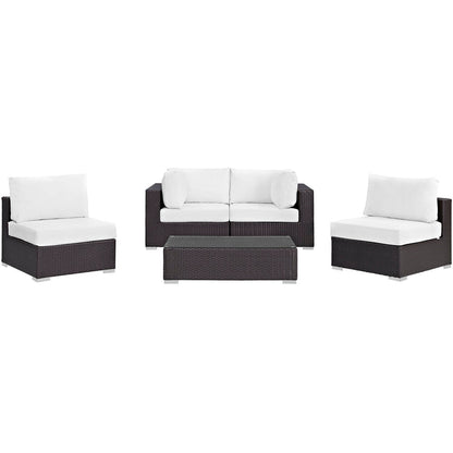 Convene 5 Piece Outdoor Patio Sectional Set - Espresso White