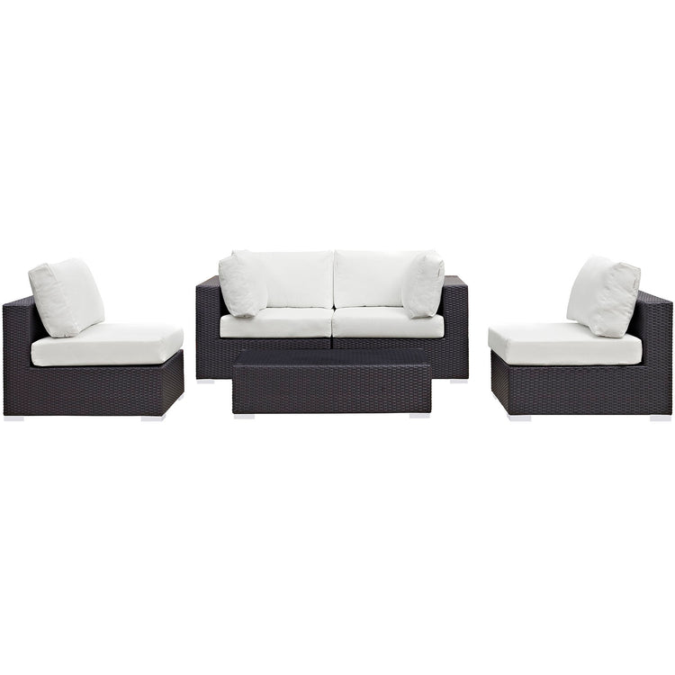 Convene 5 Piece Outdoor Patio Sectional Set - Espresso White