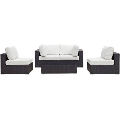Convene 5 Piece Outdoor Patio Sectional Set - Espresso White