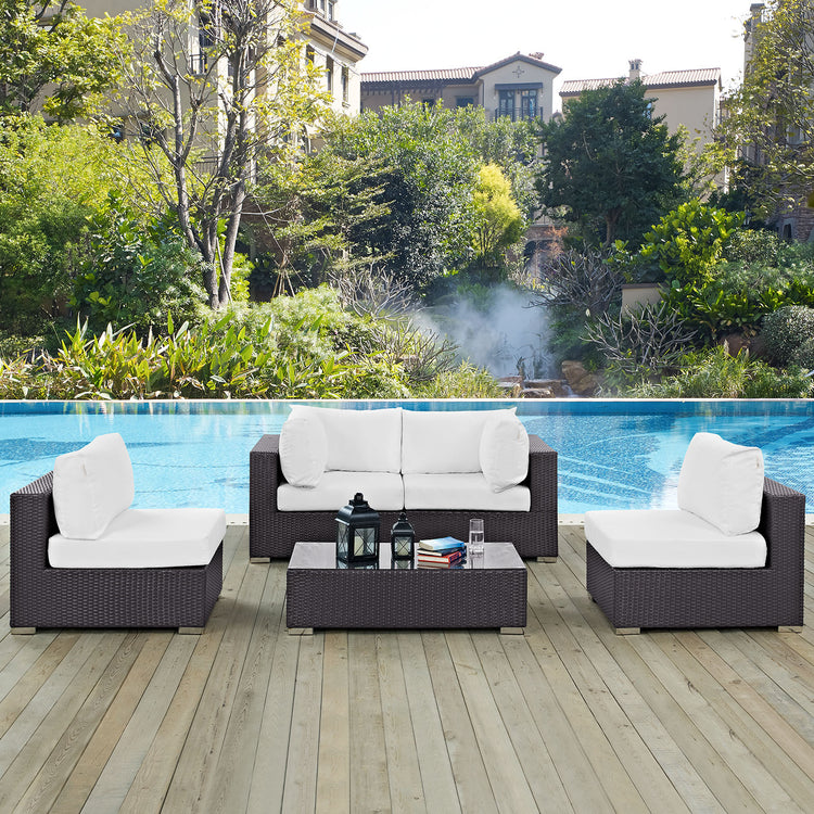 Convene 5 Piece Outdoor Patio Sectional Set - Espresso White