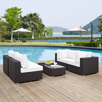 Convene 5 Piece Outdoor Patio Sectional Set - Espresso White