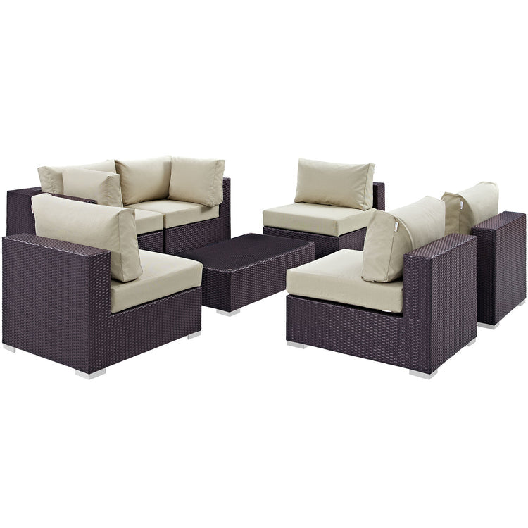 Convene 7 Piece Outdoor Patio Sectional Set - Espresso Beige