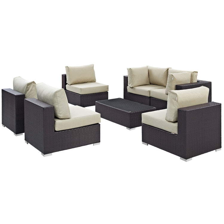 Convene 7 Piece Outdoor Patio Sectional Set - Espresso Beige