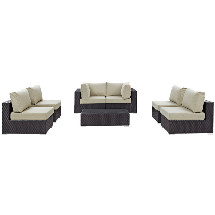 Convene 7 Piece Outdoor Patio Sectional Set - Espresso Beige