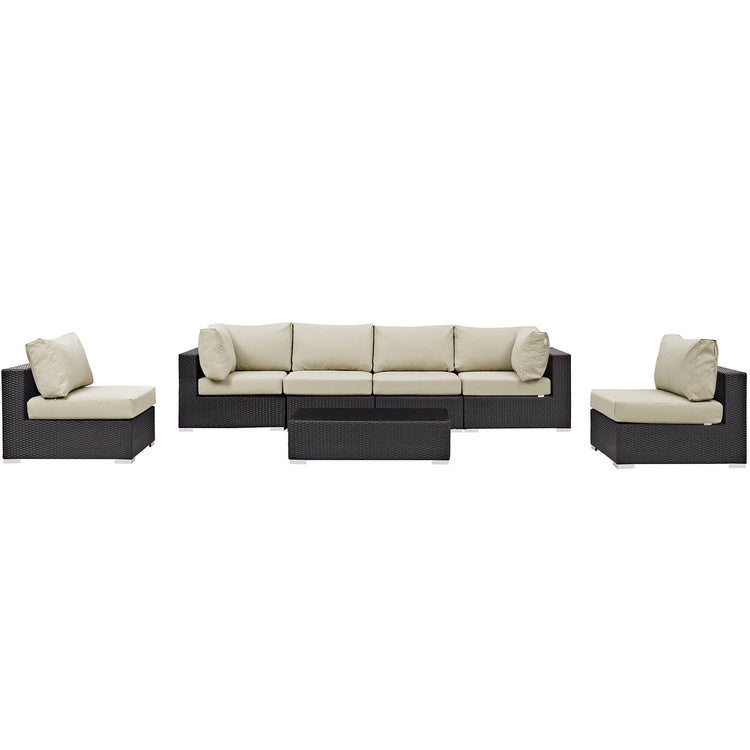 Convene 7 Piece Outdoor Patio Sectional Set - Espresso Beige