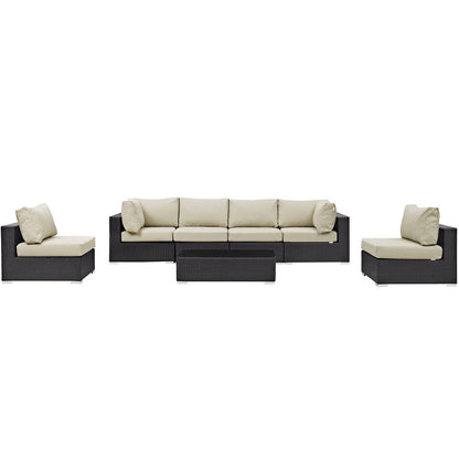 Convene 7 Piece Outdoor Patio Sectional Set - Espresso Beige