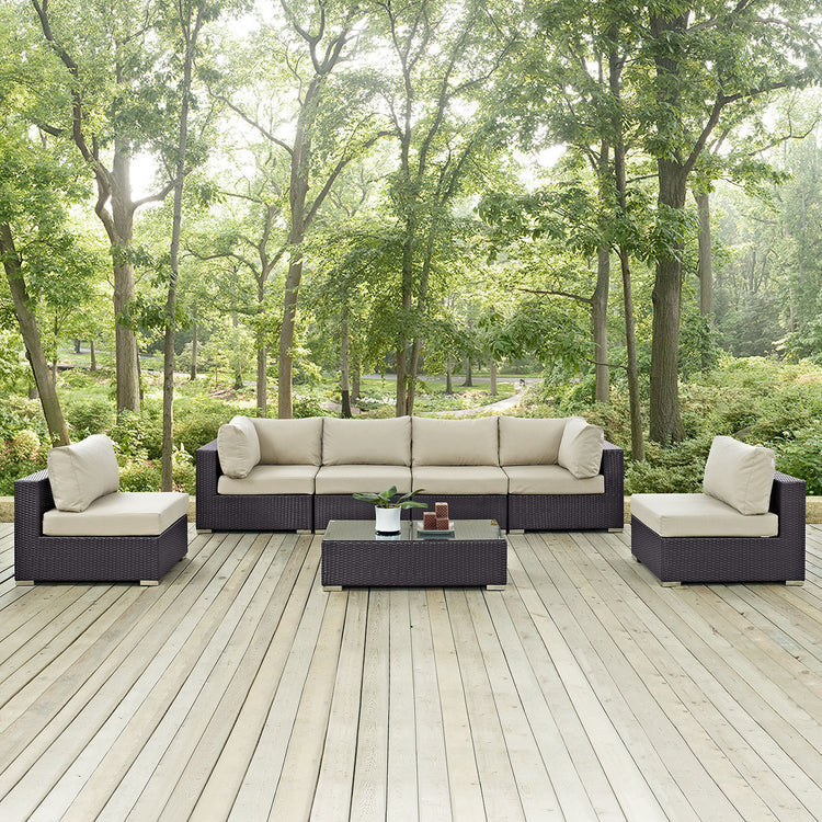 Convene 7 Piece Outdoor Patio Sectional Set - Espresso Beige