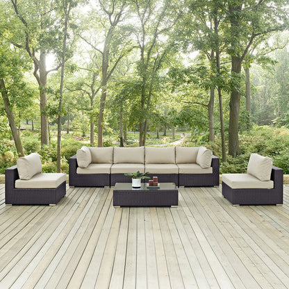 Convene 7 Piece Outdoor Patio Sectional Set - Espresso Beige