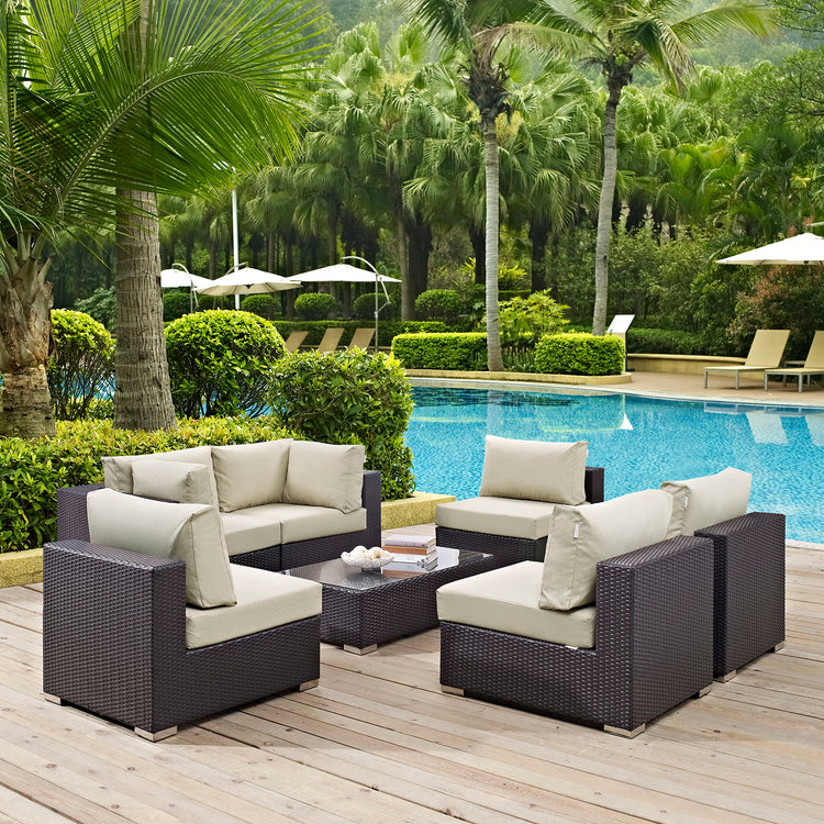 Convene 7 Piece Outdoor Patio Sectional Set - Espresso Beige