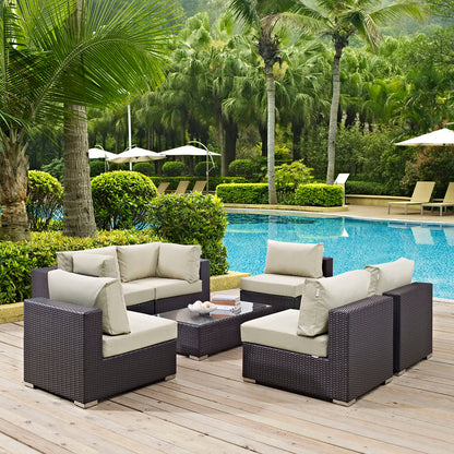 Convene 7 Piece Outdoor Patio Sectional Set - Espresso Beige