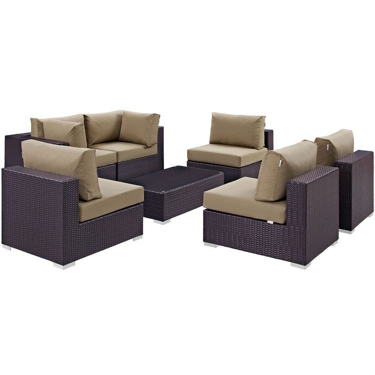 Convene 7 Piece Outdoor Patio Sectional Set - Espresso Mocha
