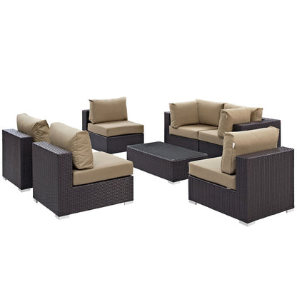 Convene 7 Piece Outdoor Patio Sectional Set - Espresso Mocha