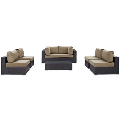 Convene 7 Piece Outdoor Patio Sectional Set - Espresso Mocha