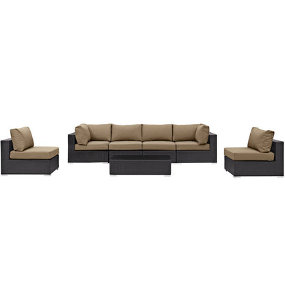 Convene 7 Piece Outdoor Patio Sectional Set - Espresso Mocha