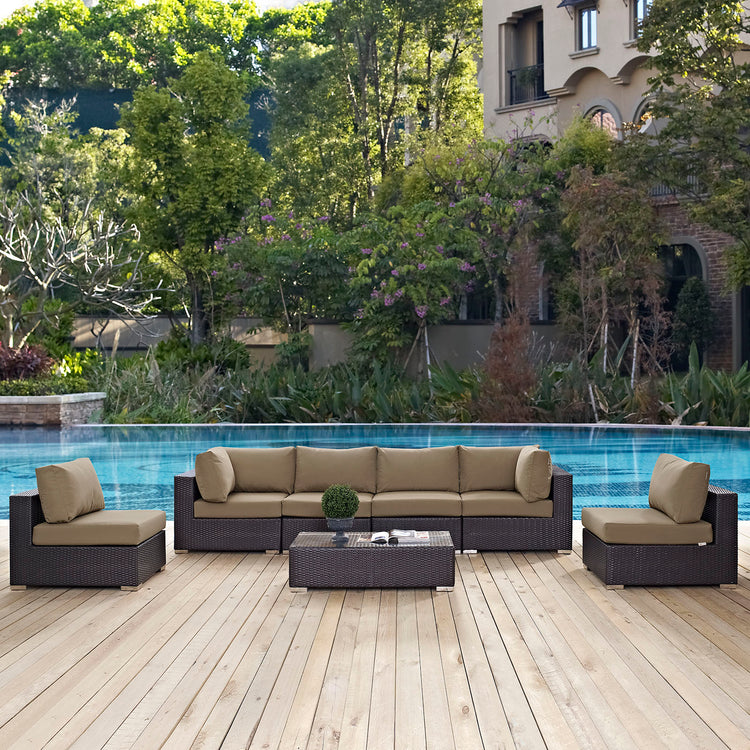 Convene 7 Piece Outdoor Patio Sectional Set - Espresso Mocha