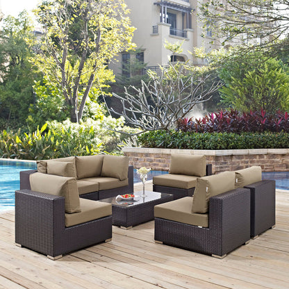 Convene 7 Piece Outdoor Patio Sectional Set - Espresso Mocha