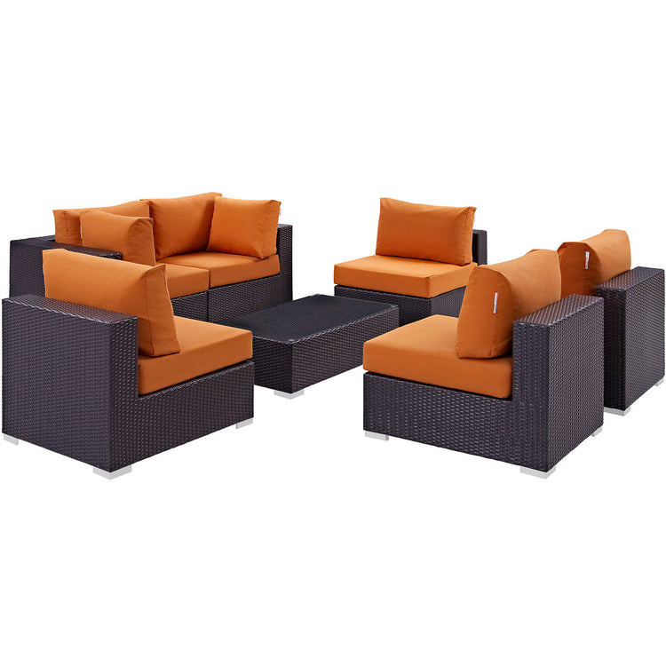 Convene 7 Piece Outdoor Patio Sectional Set - Espresso Orange
