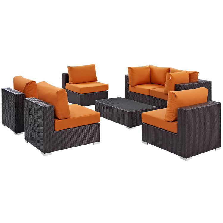 Convene 7 Piece Outdoor Patio Sectional Set - Espresso Orange